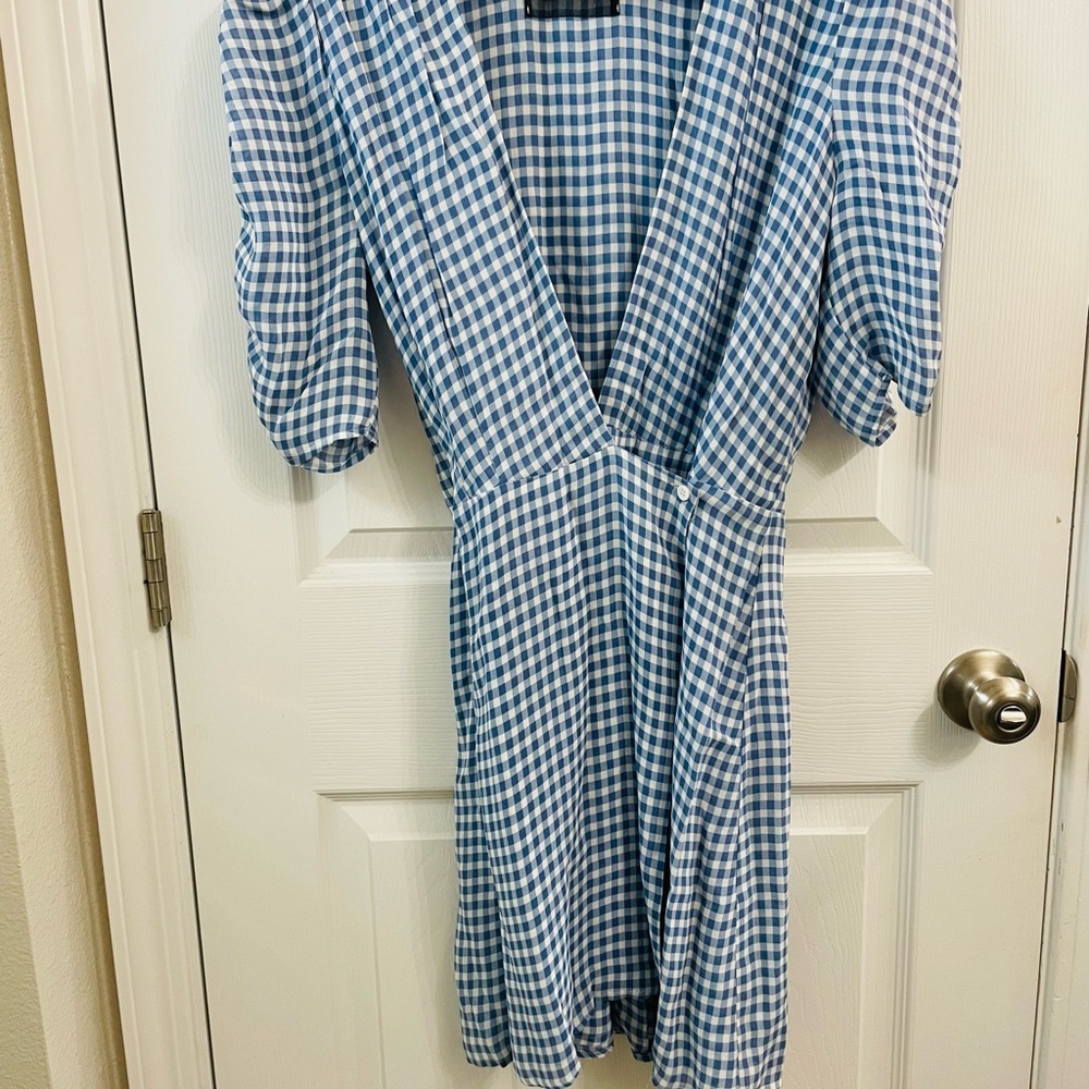 Reformation Blue Gingham Midi Wrap Dress